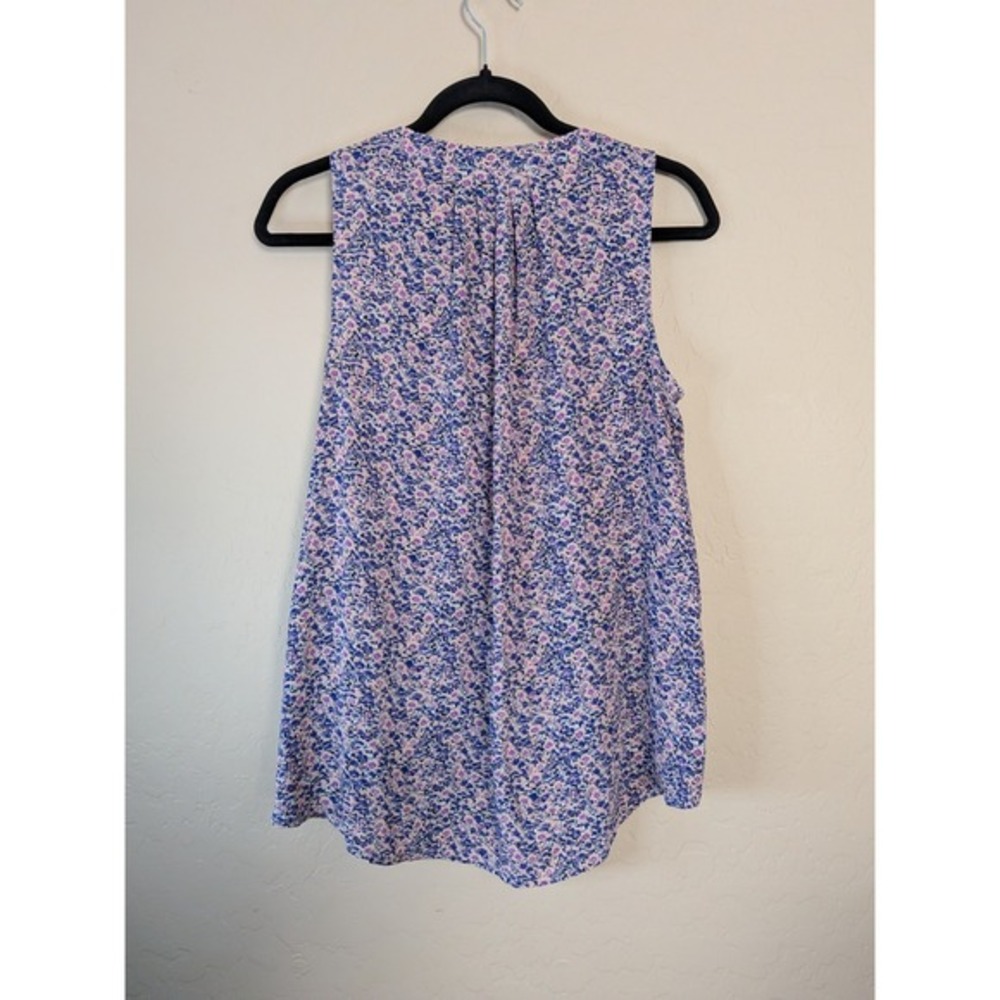 Philosophy Republic Clothing Blue Purple Floral Split Neck Sleeveless Blouse S - Picture 2 of 8